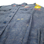 TMT Souvenir Embroidered Chambray Shirt M Indigo Blue BIG HOLIDAY Made in Japan