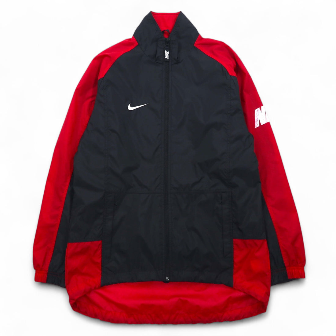 NIKE 90s Silver Tag Nylon Jacket Jersey S Black Red Fishtail Drawcord