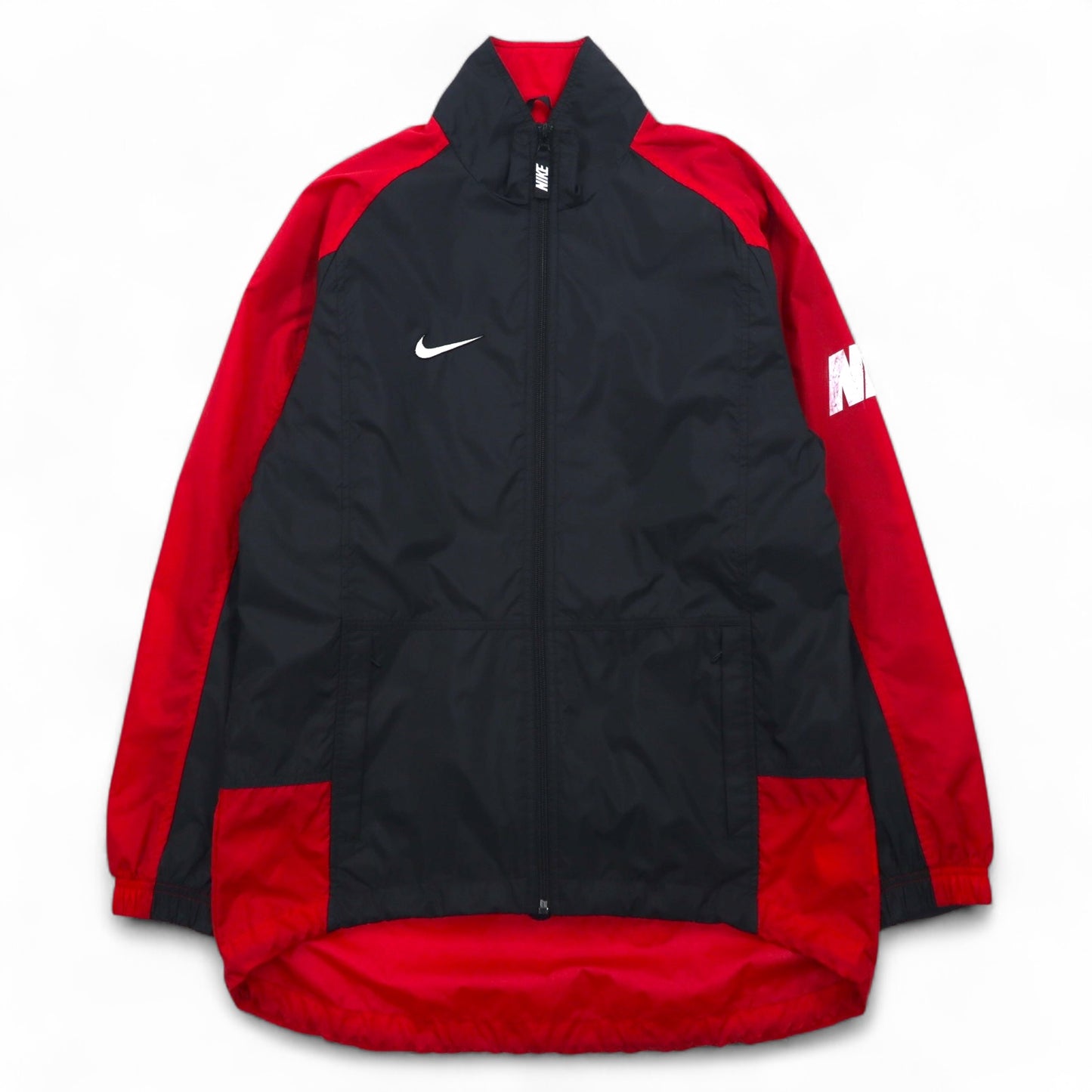NIKE 90年代 銀タグ ナイロンジャケット ジャージ S ブラック レッド フィッシュテイル ドローコード