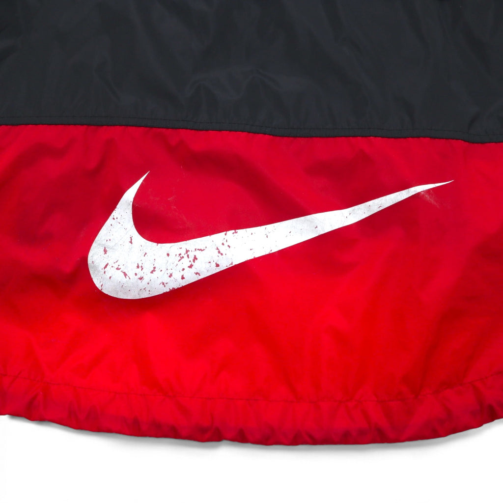 NIKE 90s Silver Tag Nylon Jacket Jersey S Black Red Fishtail Drawcord