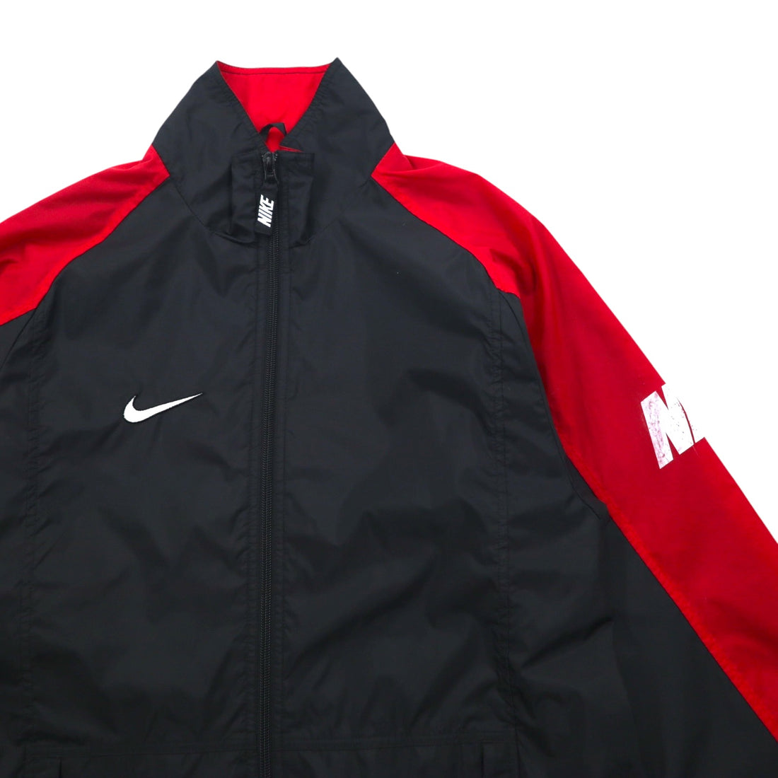 NIKE 90s Silver Tag Nylon Jacket Jersey S Black Red Fishtail Drawcord