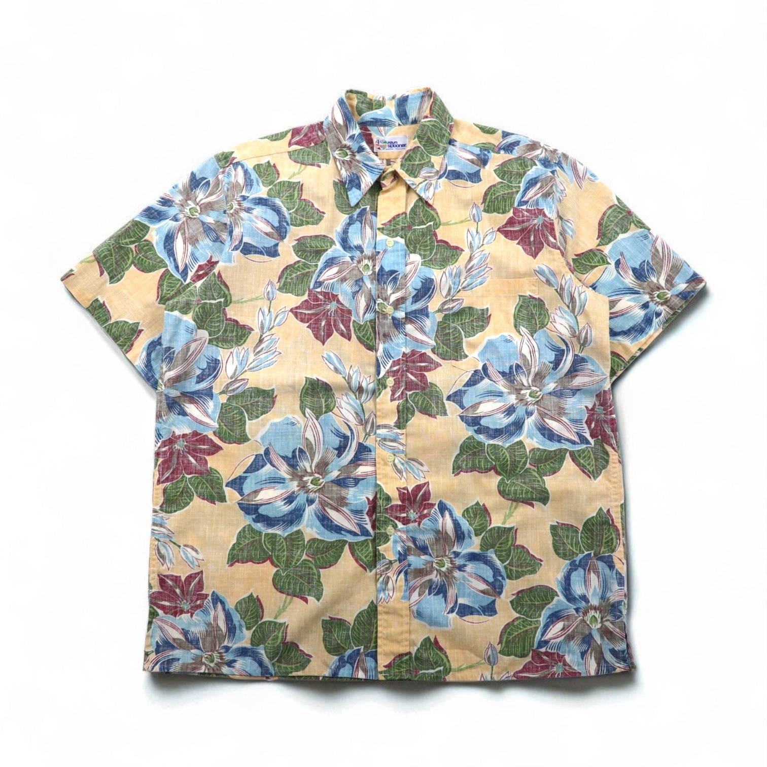 Rayn Spooner 90s Bikini Tag Aloha Shirt, Size L, Blue, Cotton, Floral Print