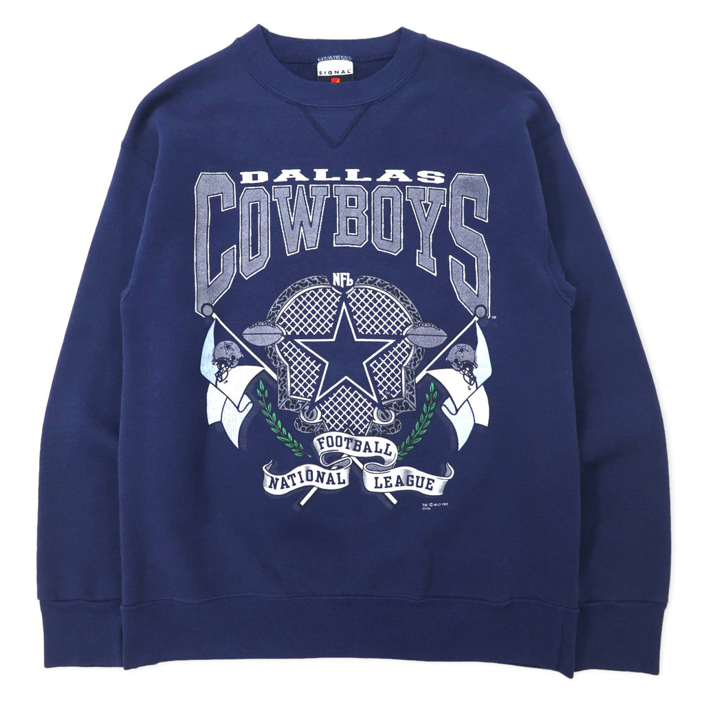 日本然リトテ-古着オンライン-SIGNAL SPORTS USA製 90年代 NFL プリント スウェット L ネイビー コットン DALLAS COWBOYS 1992-SIGNAL SPORTS USA Made 90's NFL Print Sweatshirt L Navy Cotton DALLAS COWBOYS 1992