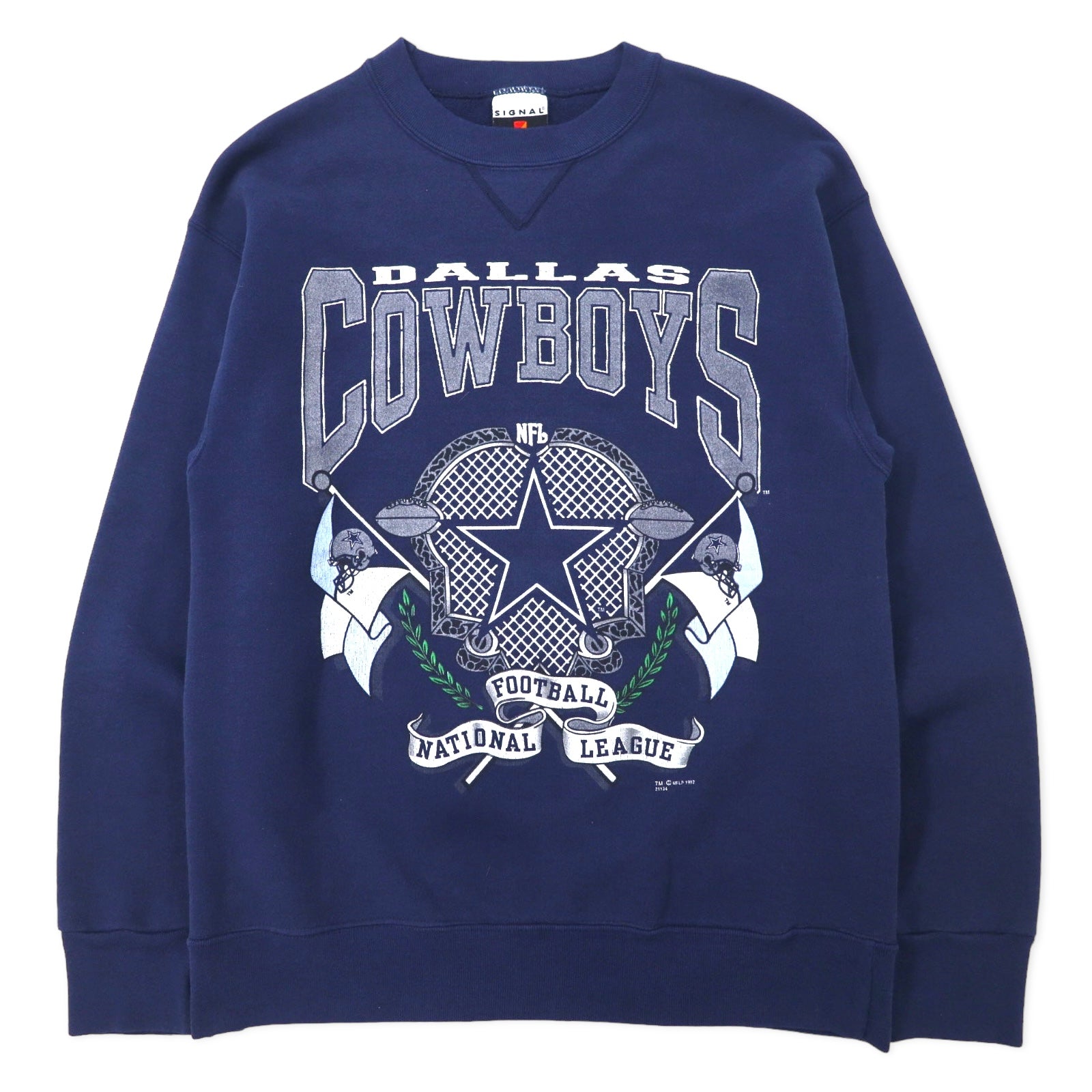 日本然リトテ-古着オンライン-SIGNAL SPORTS USA製 90年代 NFL プリント スウェット L ネイビー コットン DALLAS COWBOYS 1992-SIGNAL SPORTS USA Made 90's NFL Print Sweatshirt L Navy Cotton DALLAS COWBOYS 1992