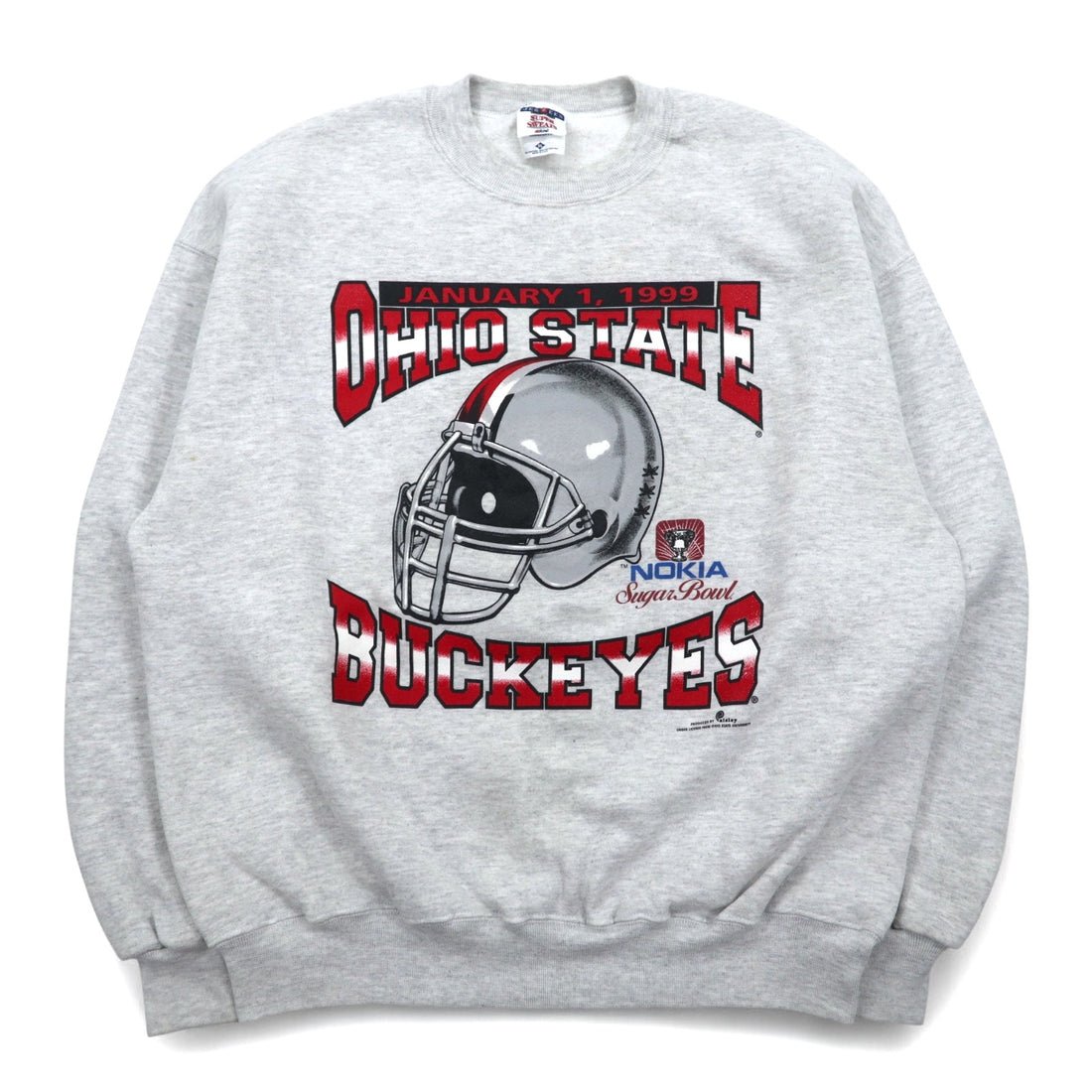 JERZEES Made in USA 90s SUPER SWEATS College Football Print Sweatshirt XL Grey Cotton Fleece Lining NCAA Ohio State Buckeyes Football