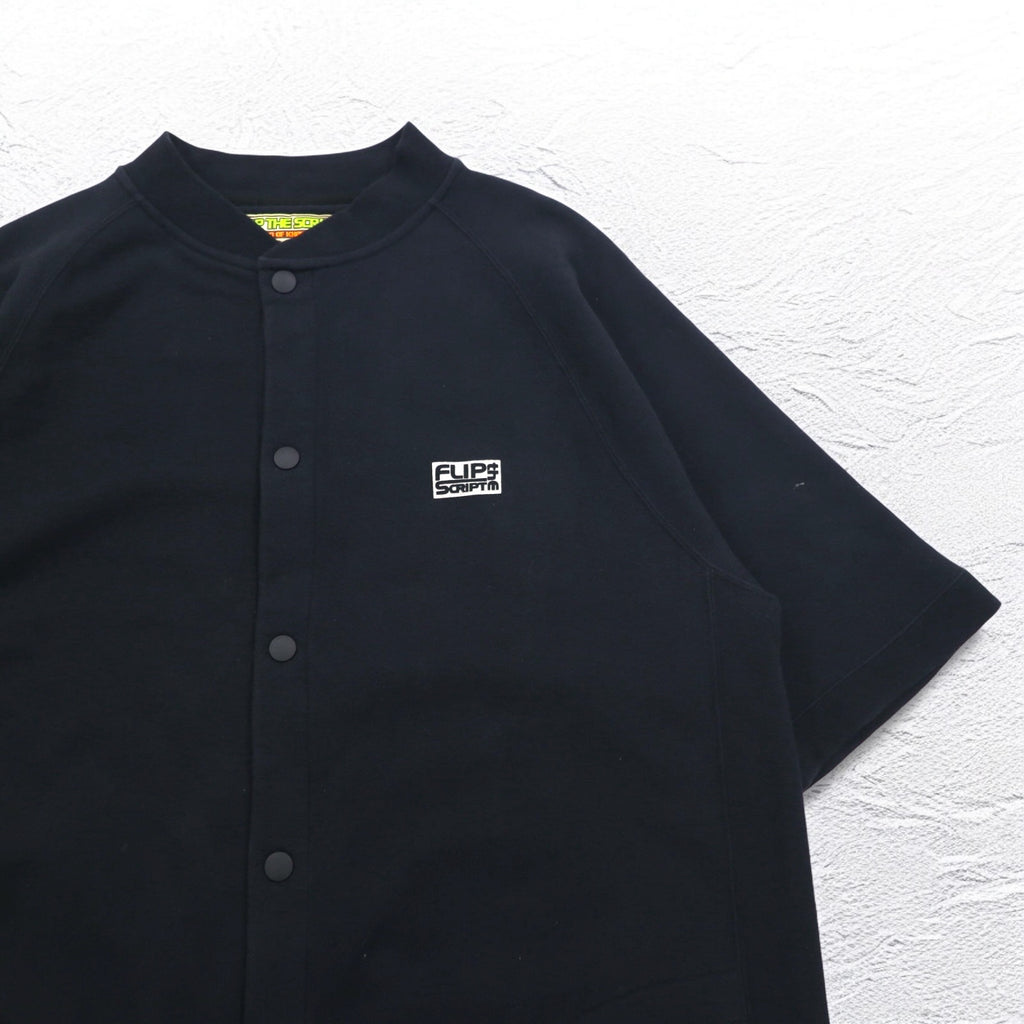 FLIP THE SCRIPT 90s Short Sleeve Sweat Jacket, Stadium Jacket, 2XL, Black, Snap Buttons, Slash Pockets