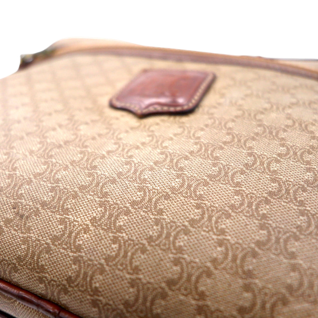 CELINE Made in Italy Old Macadam Shoulder Bag Beige Leather All-over Pattern Logo Riri Zip M07