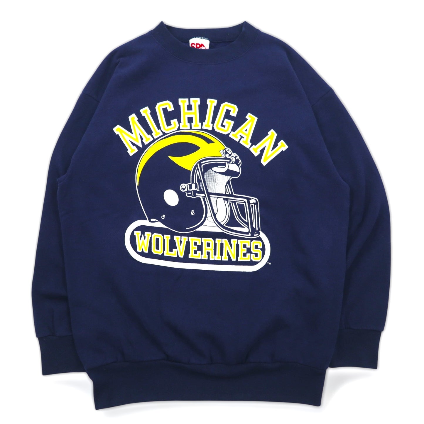 USA製 90年代 SPA SPORTSWEAR カレッジ フットボール プリント スウェット XL ネイビー 裏起毛 ミシガン NCAA MICHIGAN WOLVERLINES