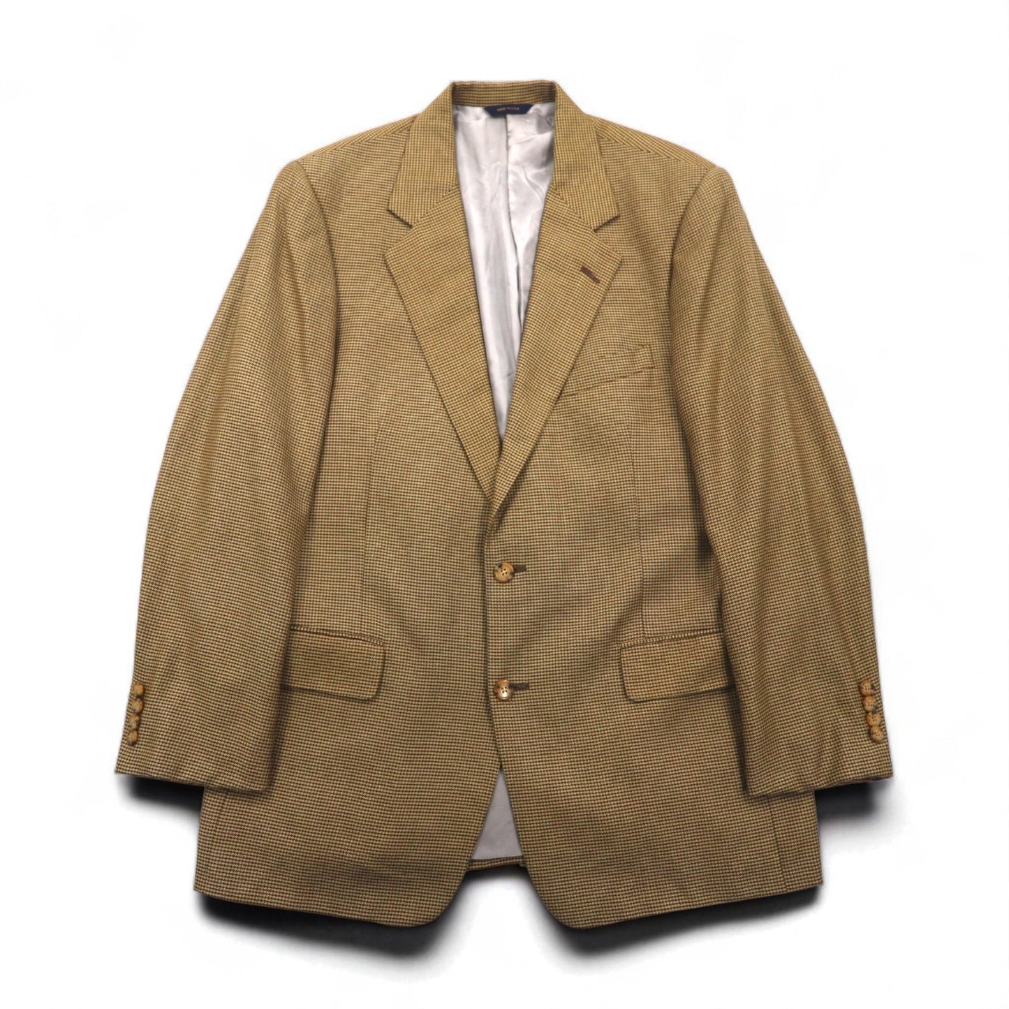 COACH USA製 オールドコーチ ガンクラブチェック 2B テーラードジャケット L ベージュ シルク混 ウール