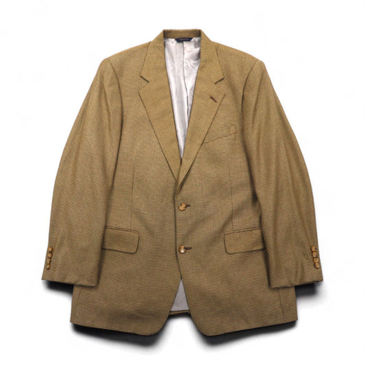 COACH USA製 オールドコーチ ガンクラブチェック 2B テーラードジャケット L ベージュ シルク混 ウール