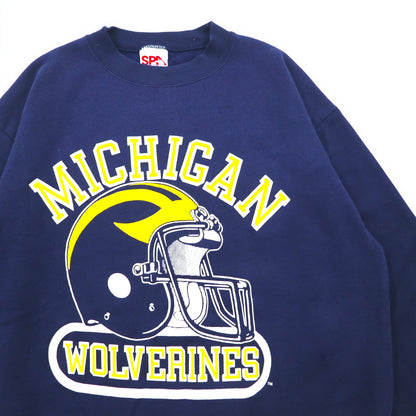 USA製 90年代 SPA SPORTSWEAR カレッジ フットボール プリント スウェット XL ネイビー 裏起毛 ミシガン NCAA MICHIGAN WOLVERLINES