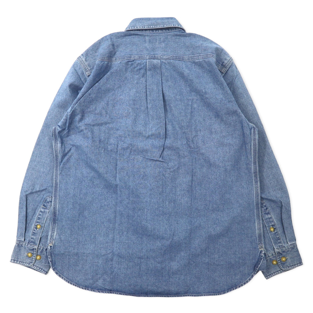 LANDS' END Denim Work Shirt L Blue Cotton Big Size