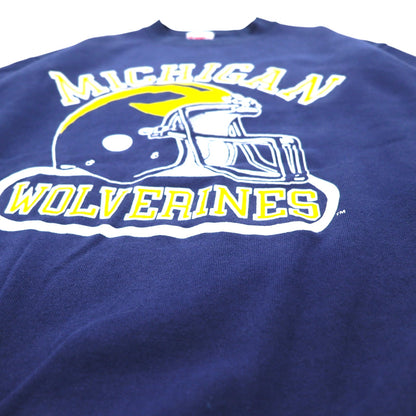 USA製 90年代 SPA SPORTSWEAR カレッジ フットボール プリント スウェット XL ネイビー 裏起毛 ミシガン NCAA MICHIGAN WOLVERLINES