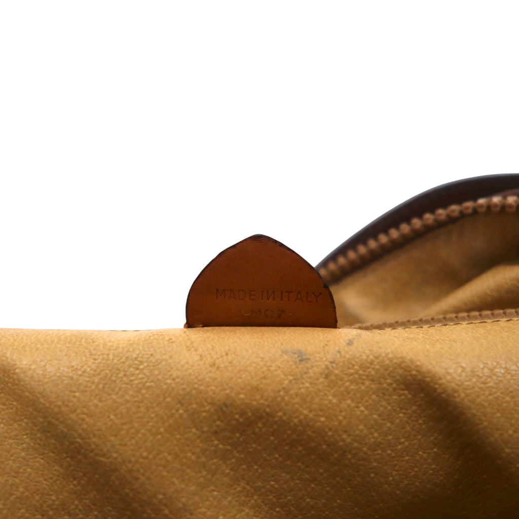 CELINE Made in Italy Old Macadam Shoulder Bag Beige Leather All-over Pattern Logo Riri Zip M07