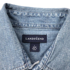LANDS' END Denim Work Shirt L Blue Cotton Big Size