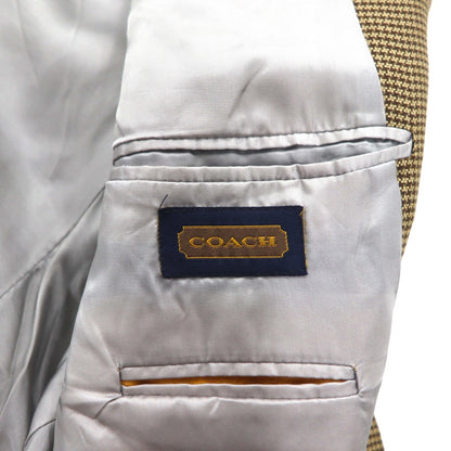 COACH USA製 オールドコーチ ガンクラブチェック 2B テーラードジャケット L ベージュ シルク混 ウール