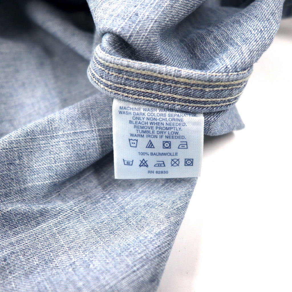 LANDS' END Denim Work Shirt L Blue Cotton Big Size