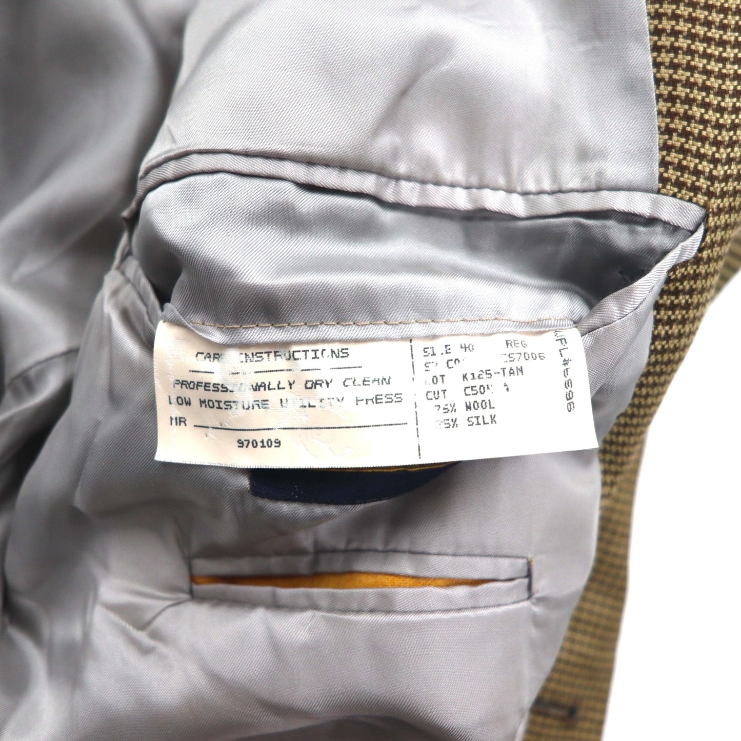 COACH USA製 オールドコーチ ガンクラブチェック 2B テーラードジャケット L ベージュ シルク混 ウール