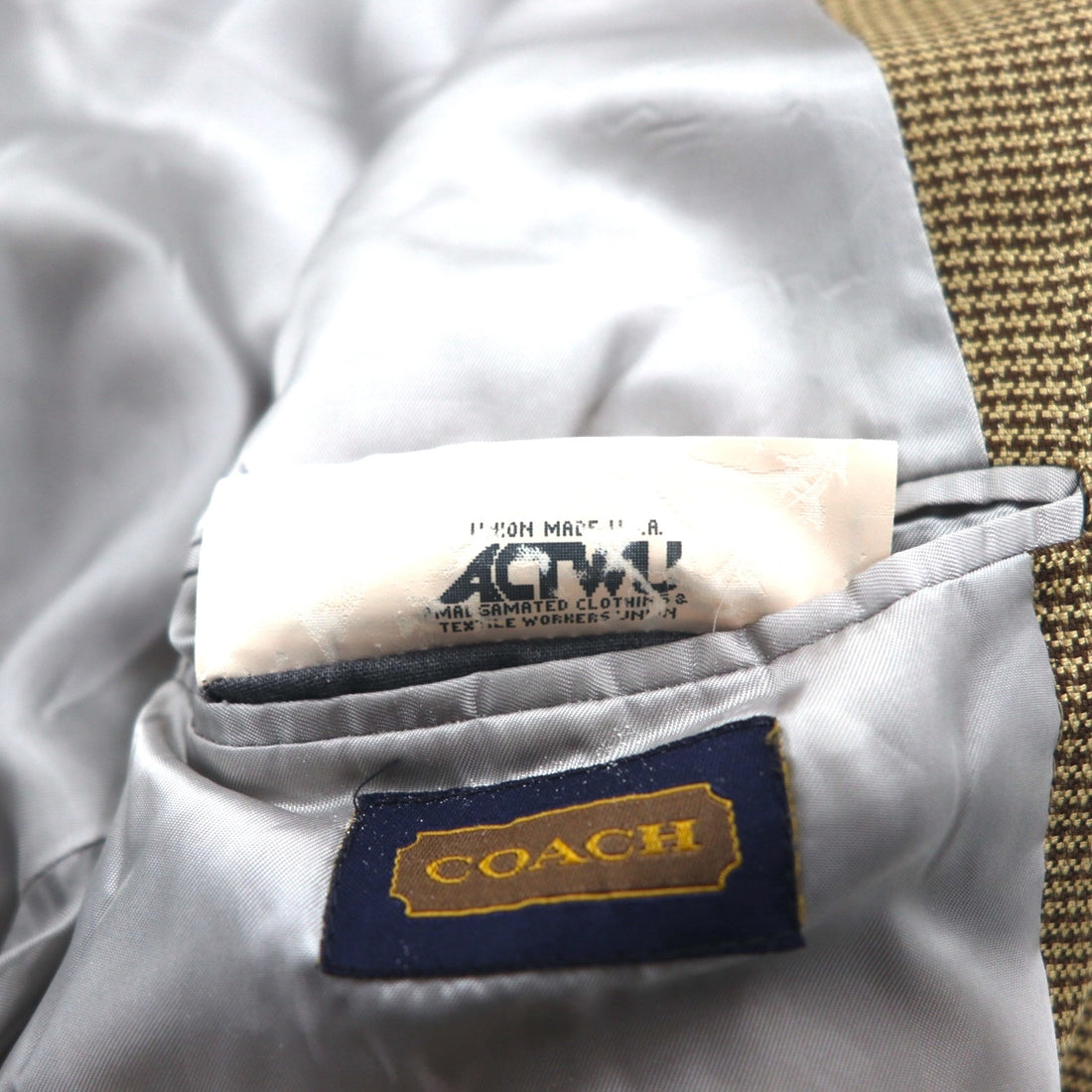 Coach USA-made Old Coach Gun Club Check 2B Tailored Jacket, Size L, Beige, Silk-Blend Wool