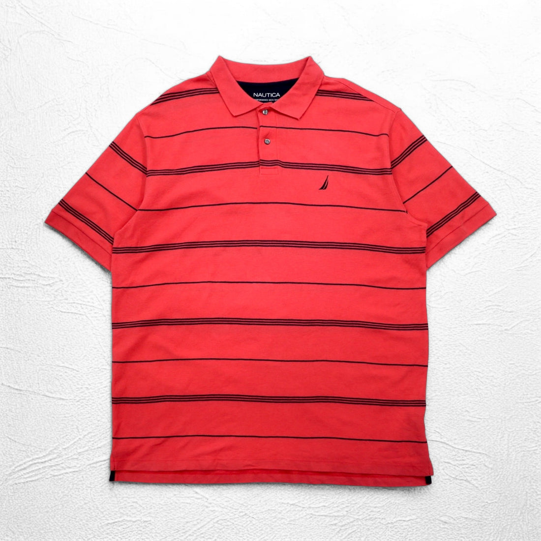NAUTICA Classic Fit Striped Polo Shirt 2XL Pink Pique Performance Deck Shirt with One Point Logo Embroidery