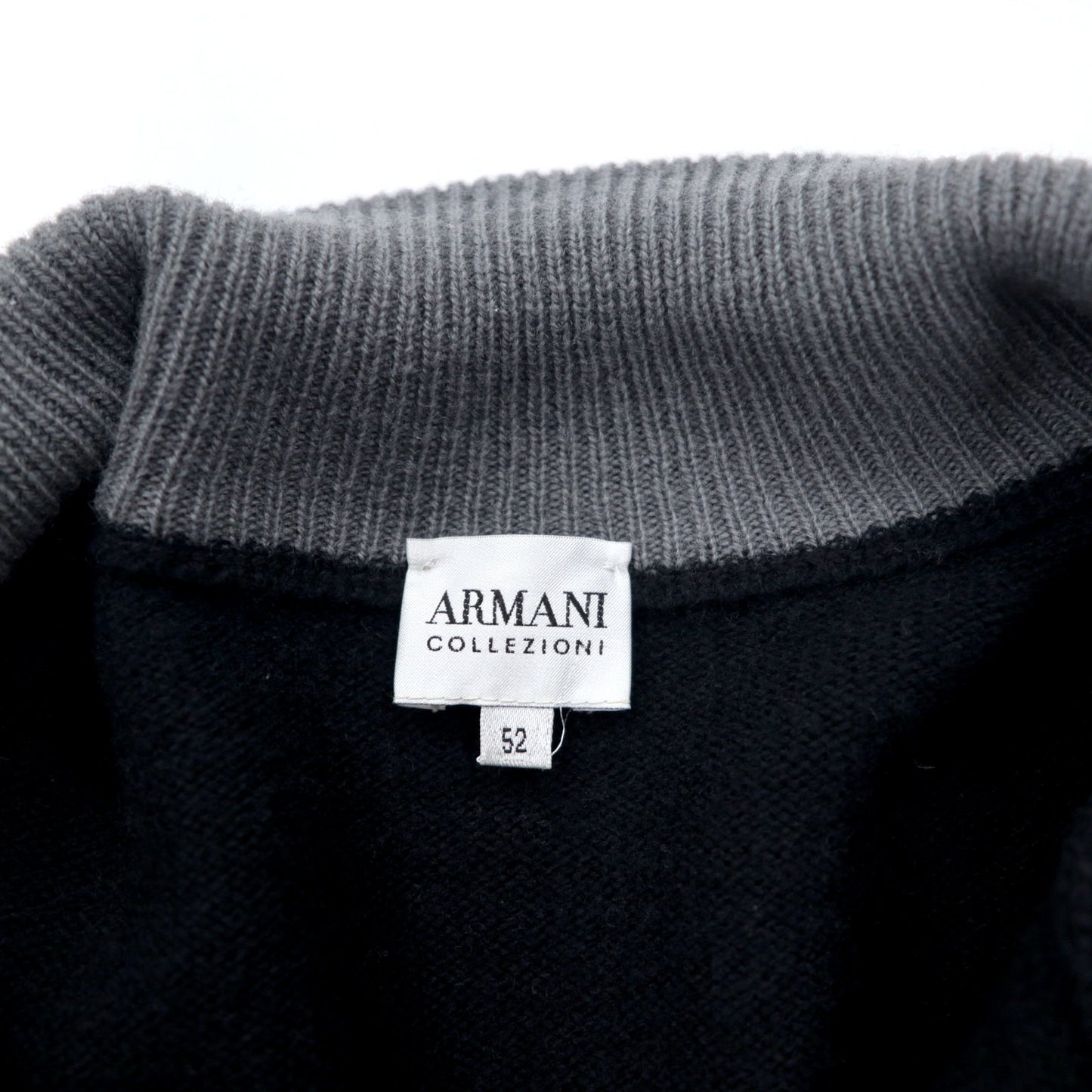 ARMANI COLLEZIONI スロバキア製 ハーフジップ ラムウール ニット セーター XL ブラック 羊毛 ワンポイントロゴ 刺繍