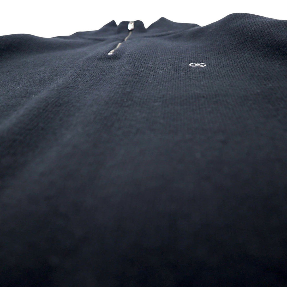 ARMANI COLLEZIONI スロバキア製 ハーフジップ ラムウール ニット セーター XL ブラック 羊毛 ワンポイントロゴ 刺繍