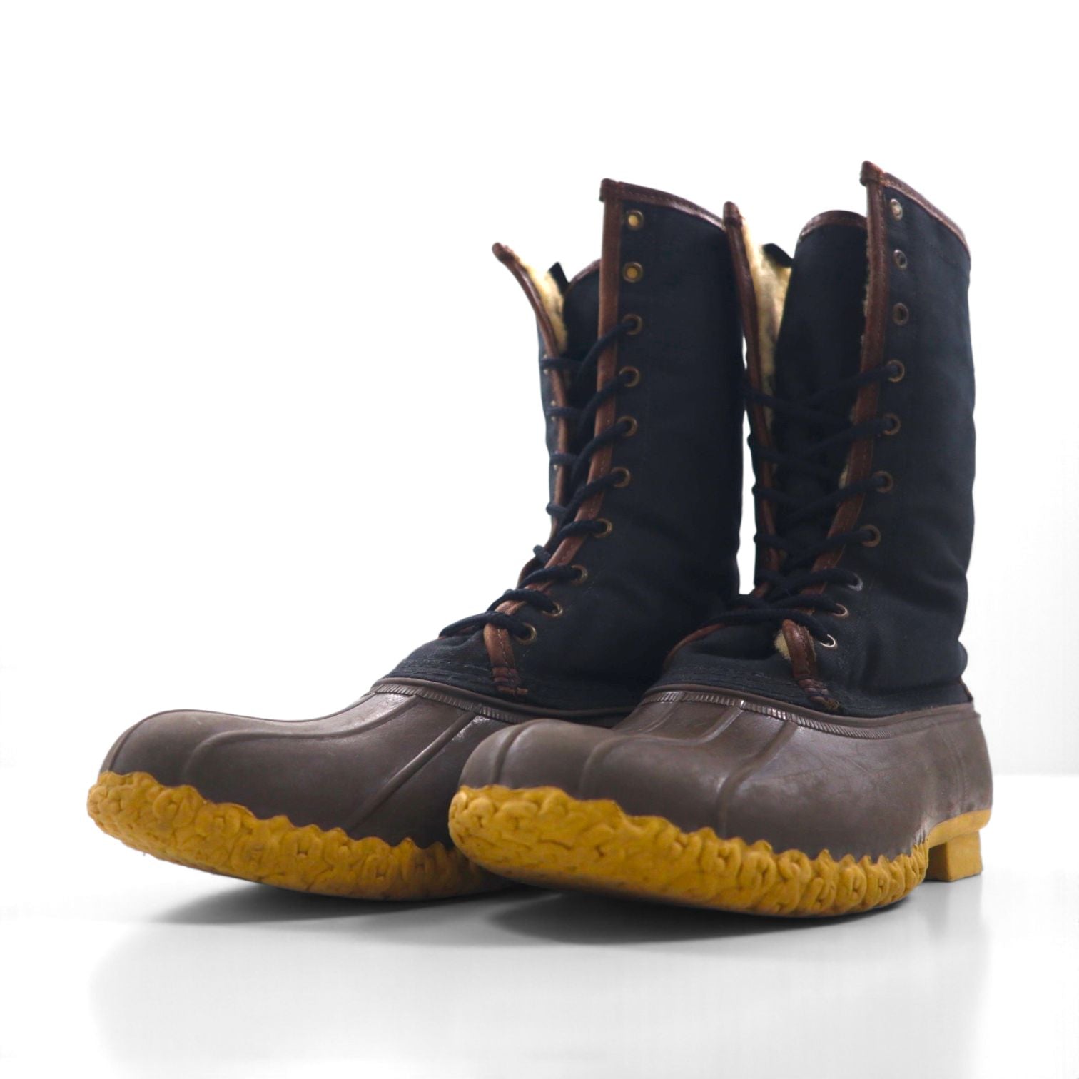 LLBean Maine Hunting Boots, Rubber Duck Boots, Size 28cm, Black, with Boa Lining and Lace-Up