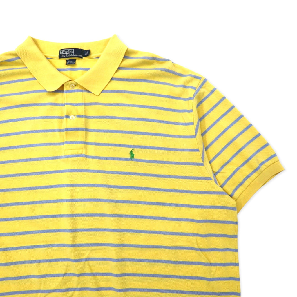 Polo by Ralph Lauren Striped Polo Shirt 3X BIG Yellow Blue Cotton Pique Small Pony Embroidery Big Size
