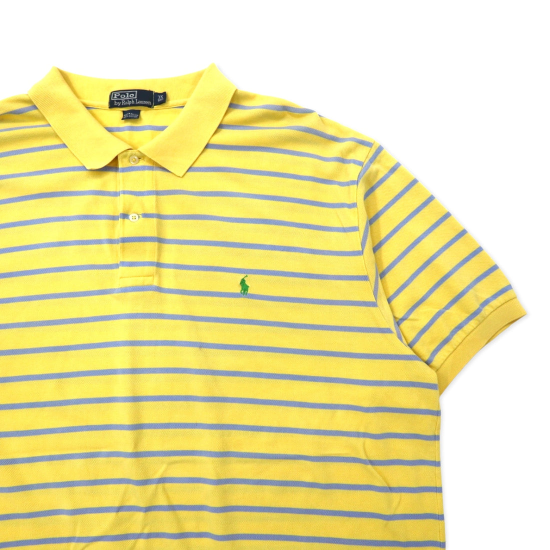 Polo by Ralph Lauren Striped Polo Shirt 3X BIG Yellow Blue Cotton Pique Small Pony Embroidery Big Size