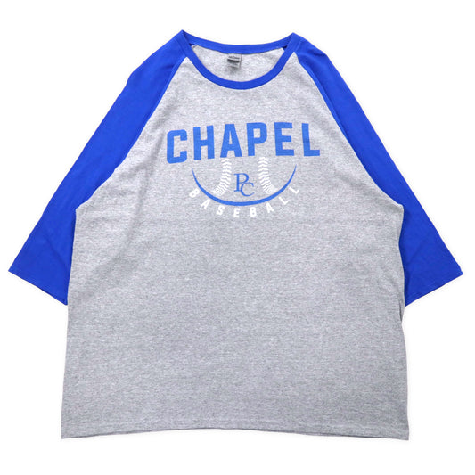 日本然リトテ-古着オンライン-GILDAN ベースボールプリント ラグランTシャツ 2XL グレー ブルー コットン CHAPEL BASEBALL ビッグサイズ-Gildan Baseball Print Raglan T-SHIRT 2XL Gray Blue Cotton Chapel Baseball Big Size