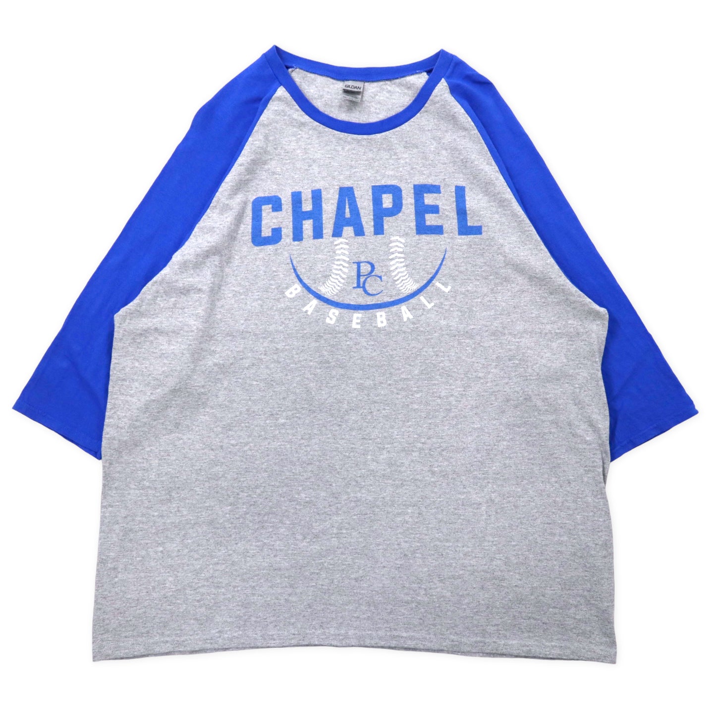 GILDAN ベースボールプリント ラグランTシャツ 2XL グレー ブルー コットン CHAPEL BASEBALL ビッグサイズ