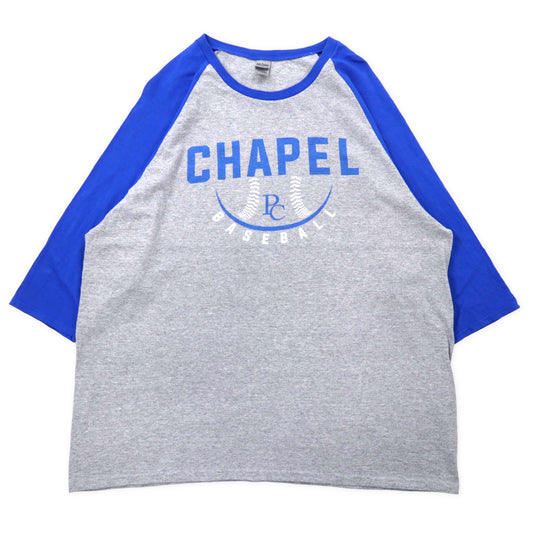 GILDAN ベースボールプリント ラグランTシャツ 2XL グレー ブルー コットン CHAPEL BASEBALL ビッグサイズ