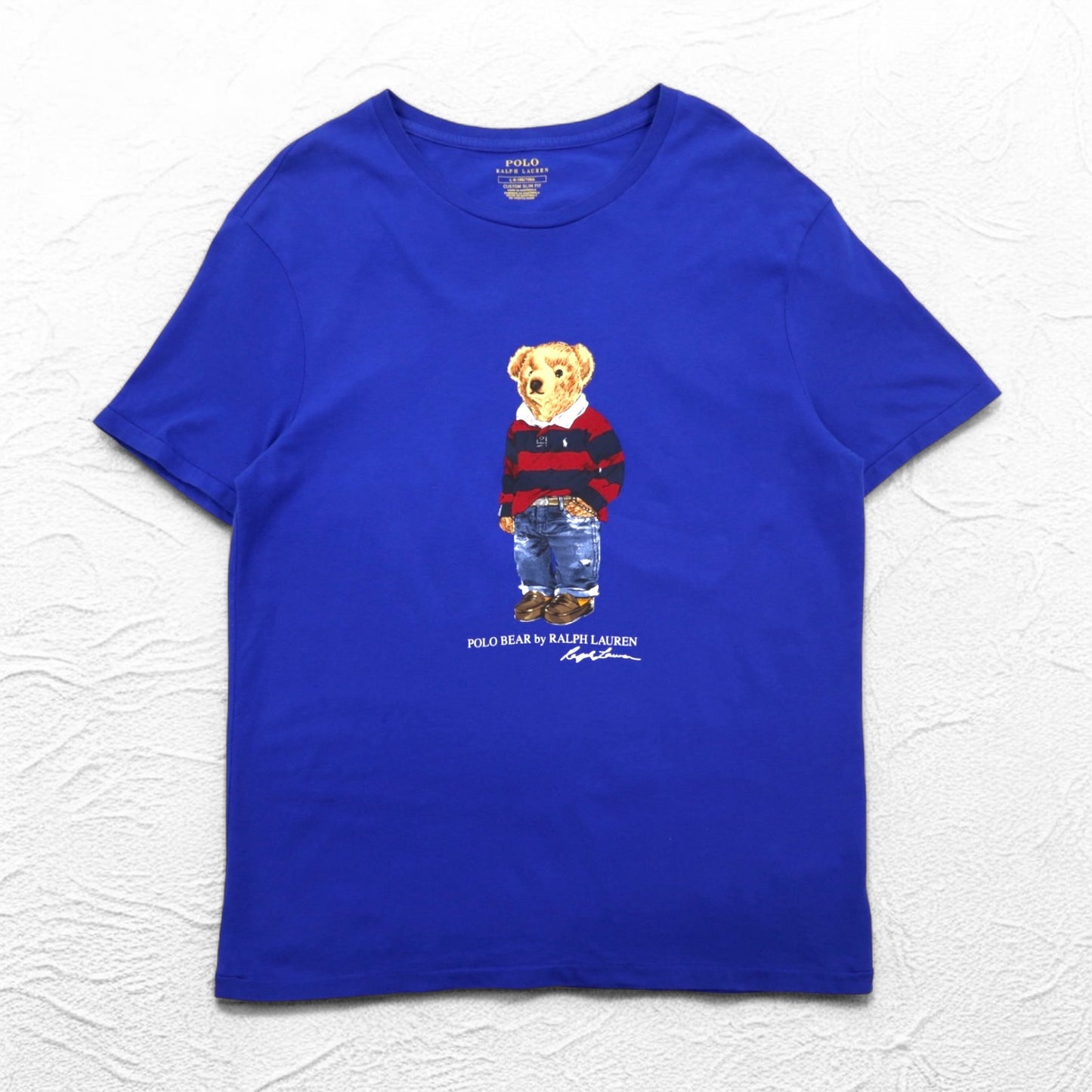 POLO RALPH LAUREN ポロベア プリント Tシャツ L ブルー コットン CUSTOM SLIM FIT