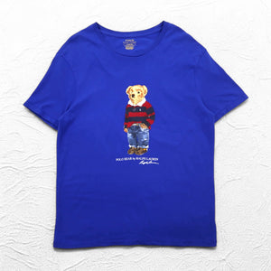 POLO RALPH LAUREN ポロベア プリント Tシャツ L ブルー コットン CUSTOM SLIM FIT