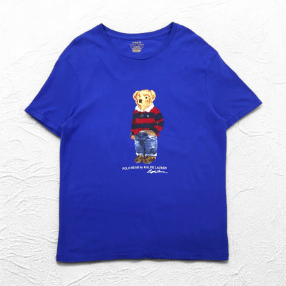 POLO RALPH LAUREN ポロベア プリント Tシャツ L ブルー コットン CUSTOM SLIM FIT