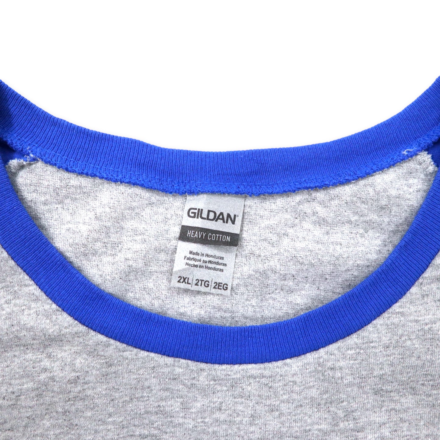 GILDAN ベースボールプリント ラグランTシャツ 2XL グレー ブルー コットン CHAPEL BASEBALL ビッグサイズ