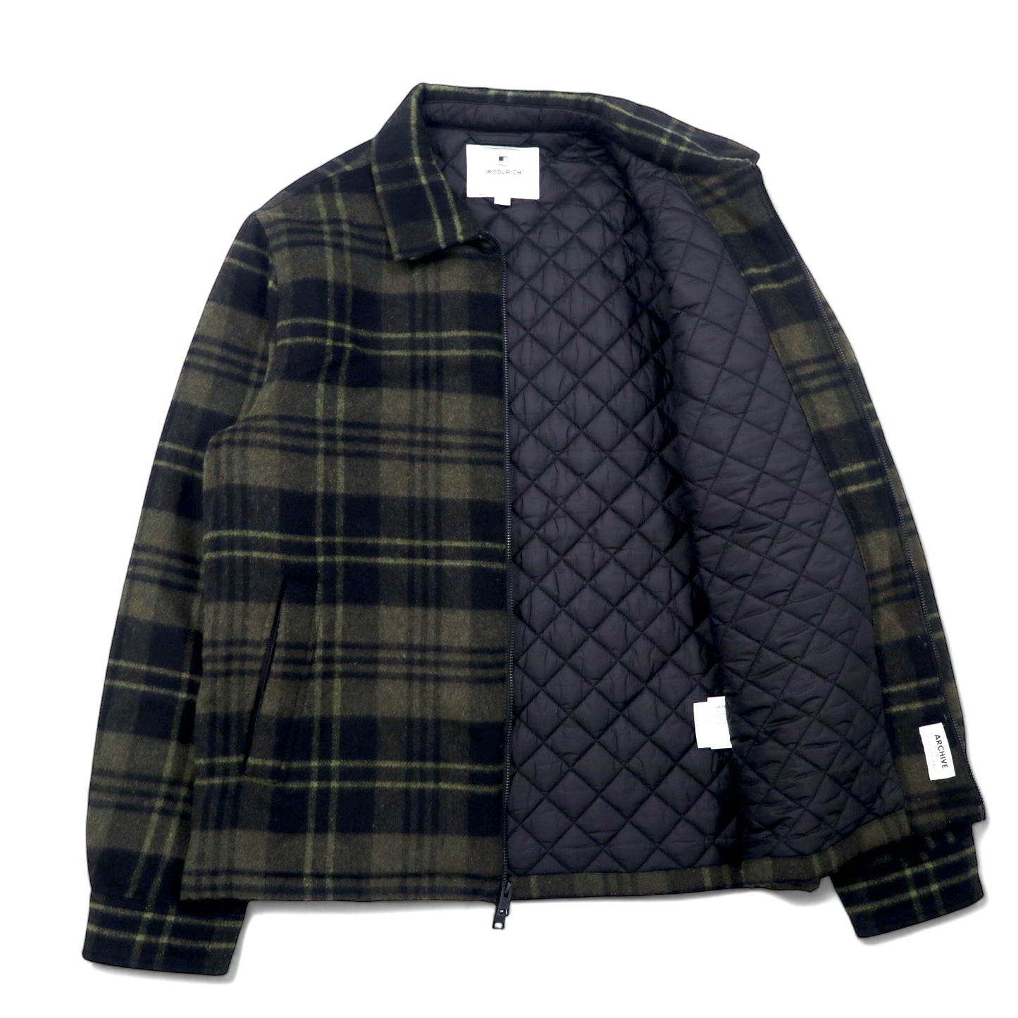 WOOLRICH WOOLEN MILLS インサレーション ジップアップ ブルゾン 中綿 L カーキ チェック ウール ダブルジップ ARCHIVE PATTERN ダブルジップ WOOS0039