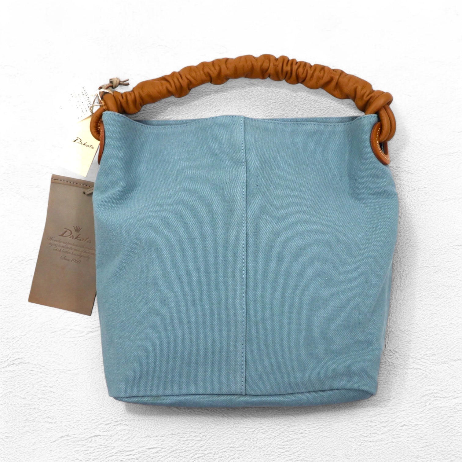 Dakota Leather Handle Canvas Tote Bag Handbag Blue Cowhide 1530470 Unused