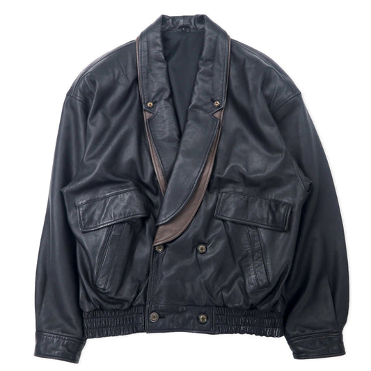 Layered Shawl Collar Leather Jacket レイヤードデザイン ダブル レザージャケット L ブラック 羊革