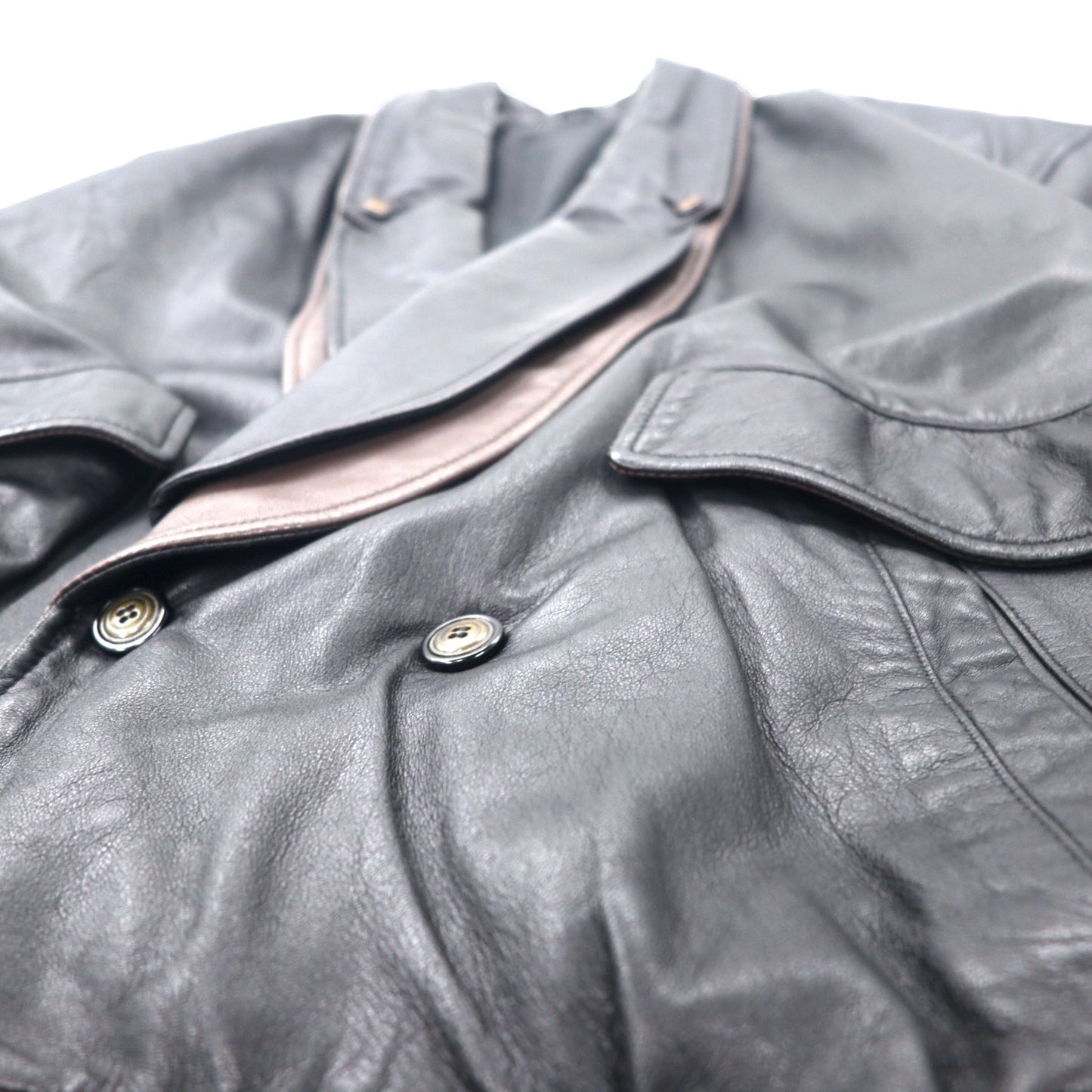 Layered Shawl Collar Leather Jacket レイヤードデザイン ダブル レザージャケット L ブラック 羊革