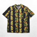 Made in the USA, 90s, LATITUDE 32, open-collar aloha shirt, 3XL, big size, black, all-over pattern, dragon, hibiscus