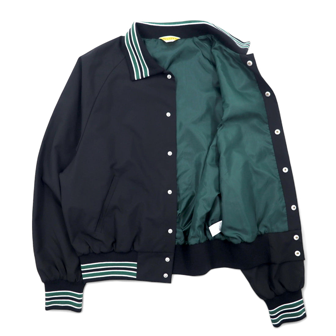 PENNEY'S Varsity Jacket Coach Jacket L Black Polyester Logo Embroidery Chain Stitch S22-GR-15