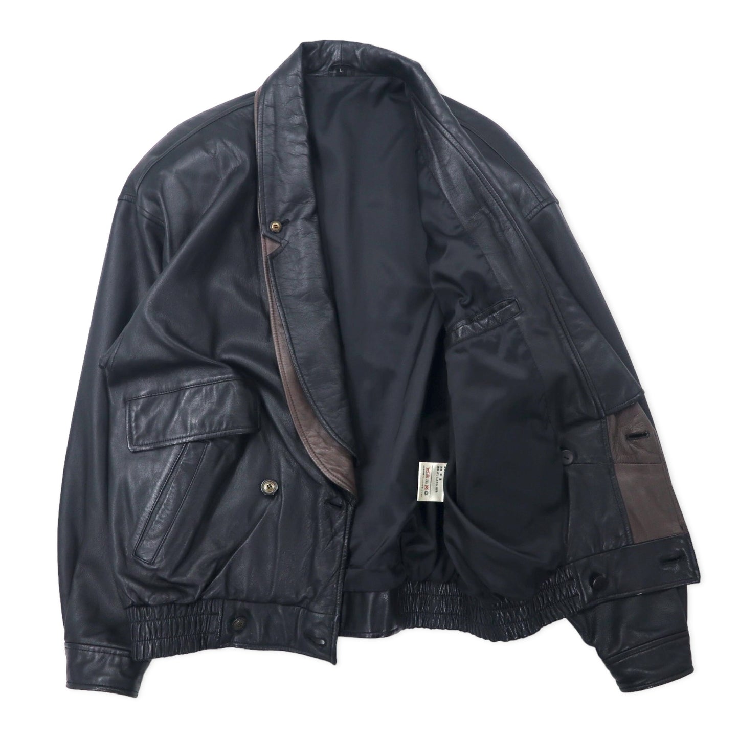 Layered Shawl Collar Leather Jacket レイヤードデザイン ダブル レザージャケット L ブラック 羊革