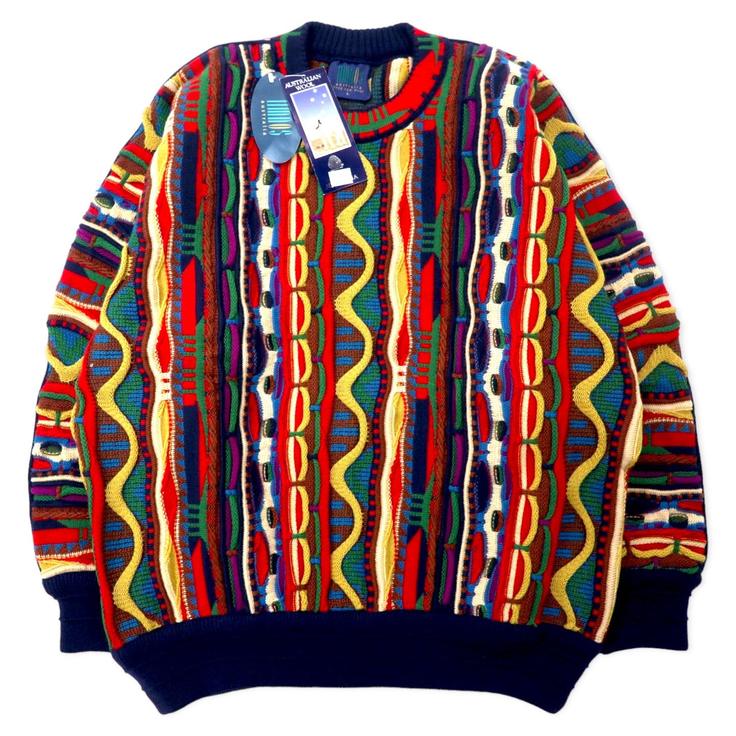 Limnos 90s Australia MADE 3D Knit Sweater L Multi Color Wool 