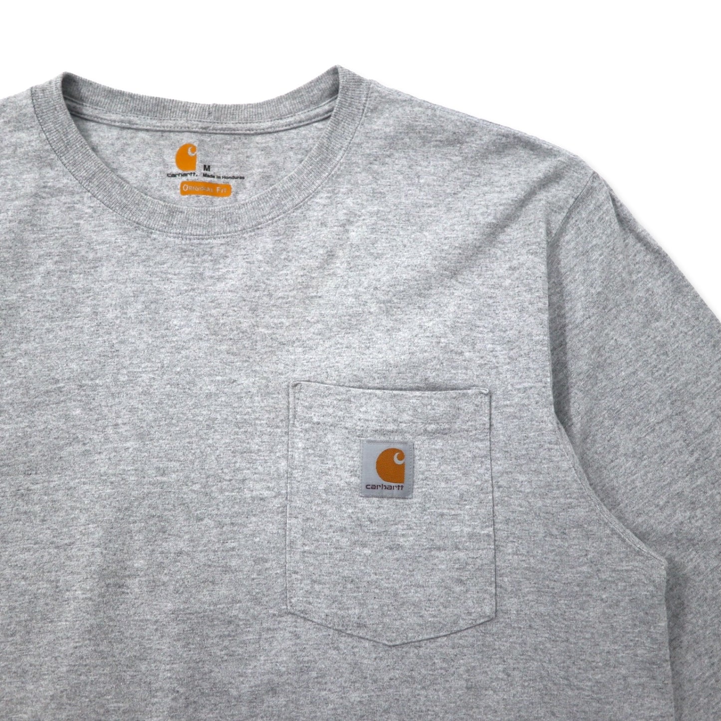 carhartt ロングスリーブ Tシャツ ロンT M グレー コットン ORIGINAL FIT ワンポイントロゴ ホンジュラス製