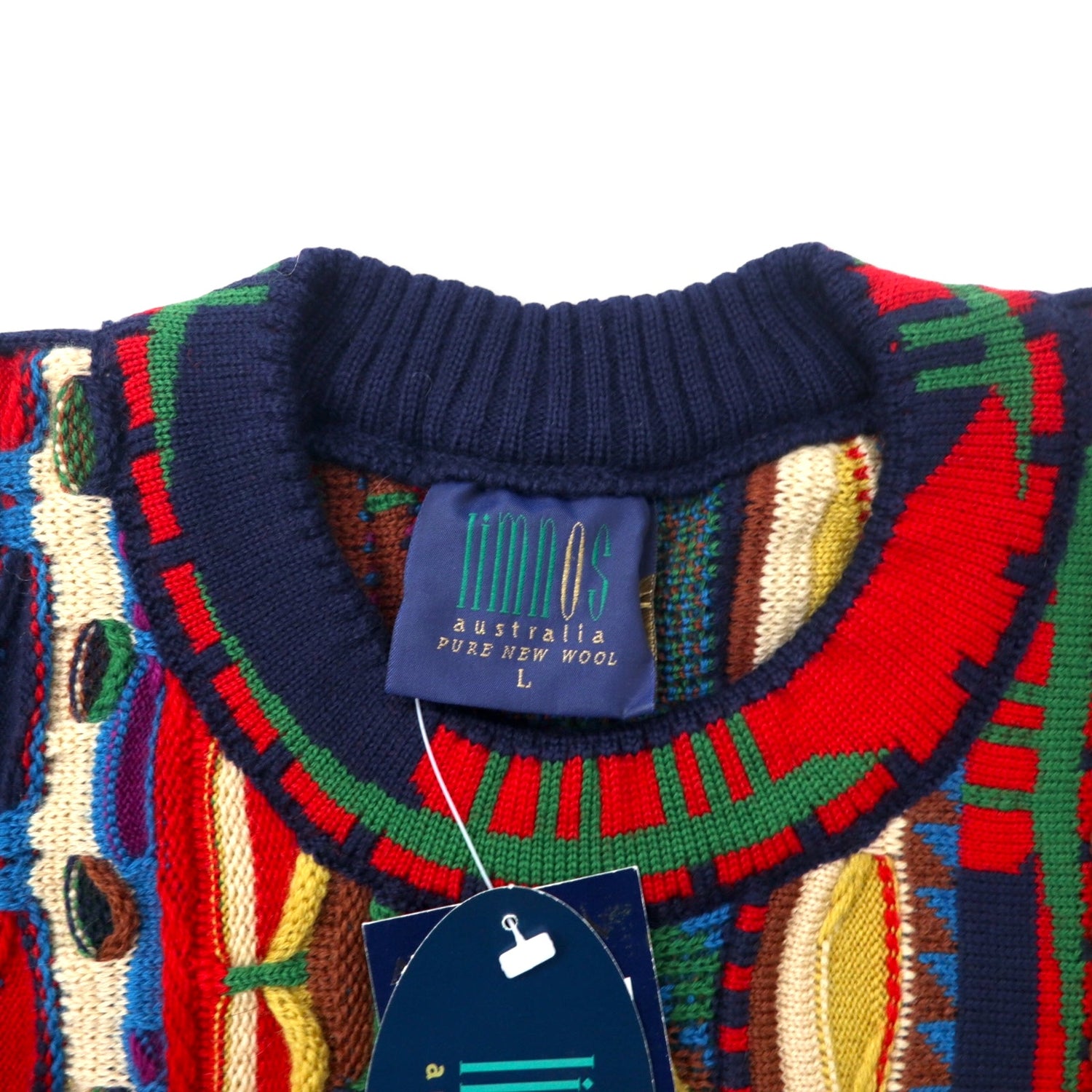 Limnos 90s Australia MADE 3D Knit Sweater L Multi Color Wool 