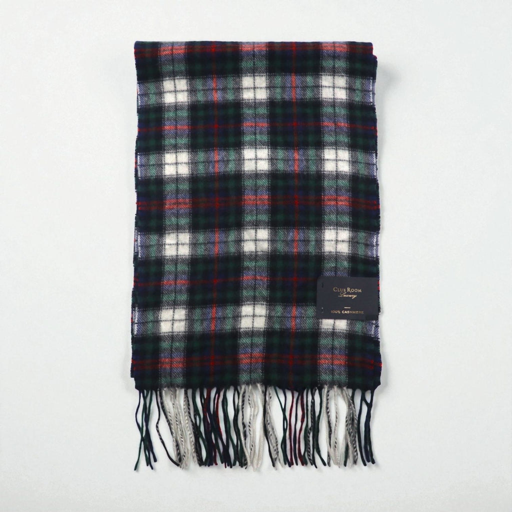 Macy's CLUB ROOM 100% Cashmere Fringe Scarf, LUXURY Green Check, Unused
