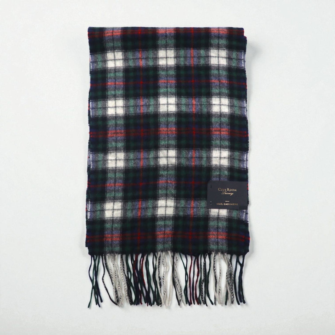 Macy's CLUB ROOM 100% Cashmere Fringe Scarf, LUXURY Green Check, Unused