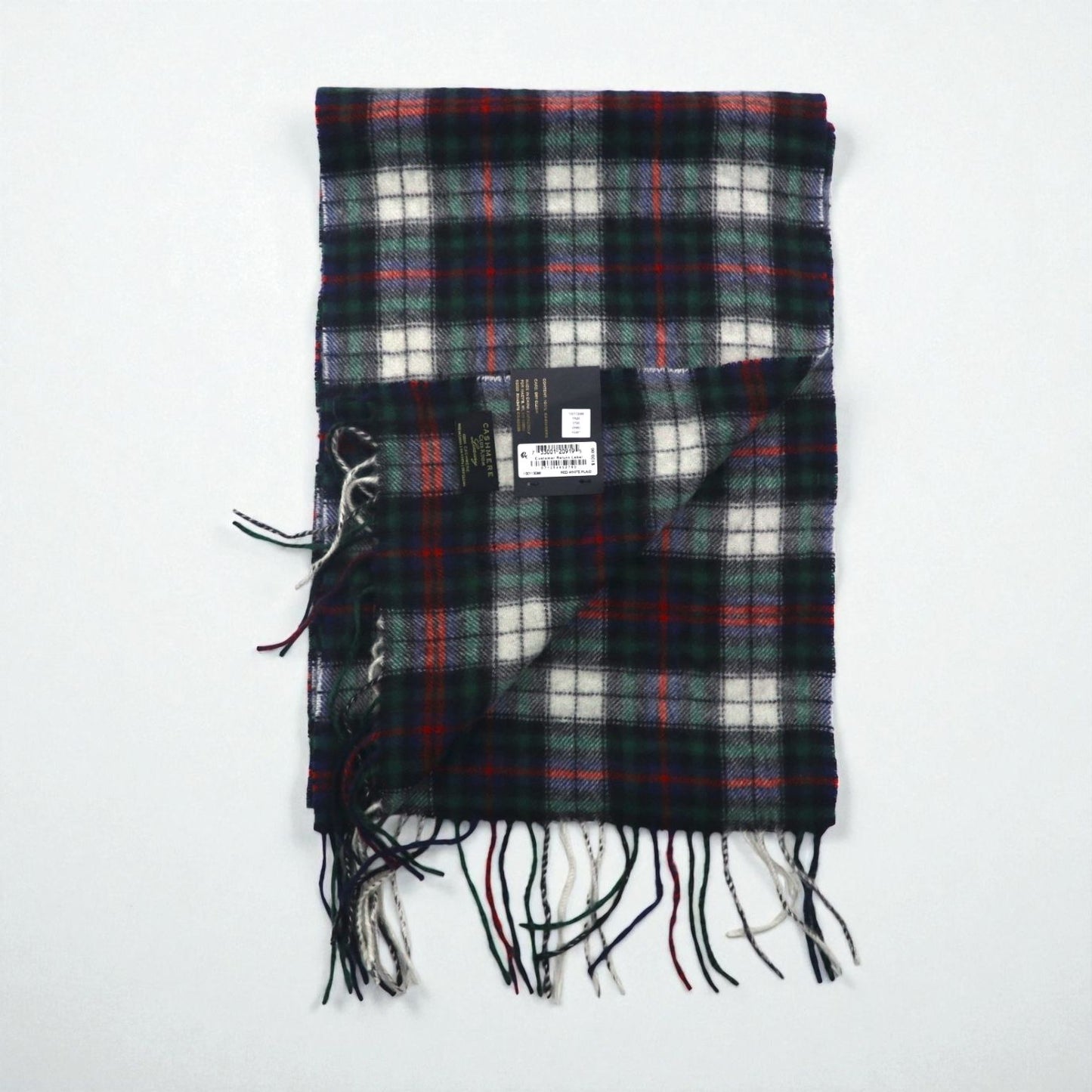 Macy's CLUB ROOM カシミヤ 100% フリンジ マフラー LUXURY グリーン チェック 未使用品