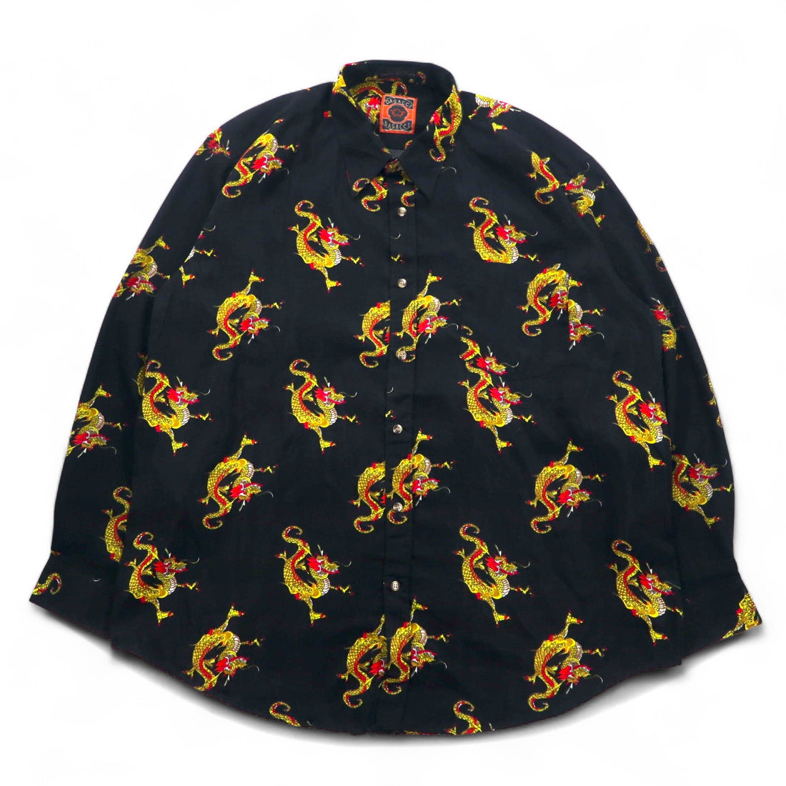 Vintage 90s China Dragon Patterned Shirt DAGACCI Poly Shirt XL Black All-over Pattern Dragon